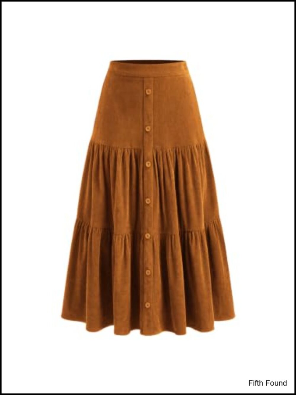 Corduroy Maxi Skirt Buttoned Tiered A-Line Midi Skirt with Pockets